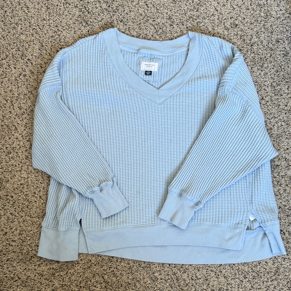 American Eagle Outfitters Light Blue V-Neck Sweater - Picture 3 of 4